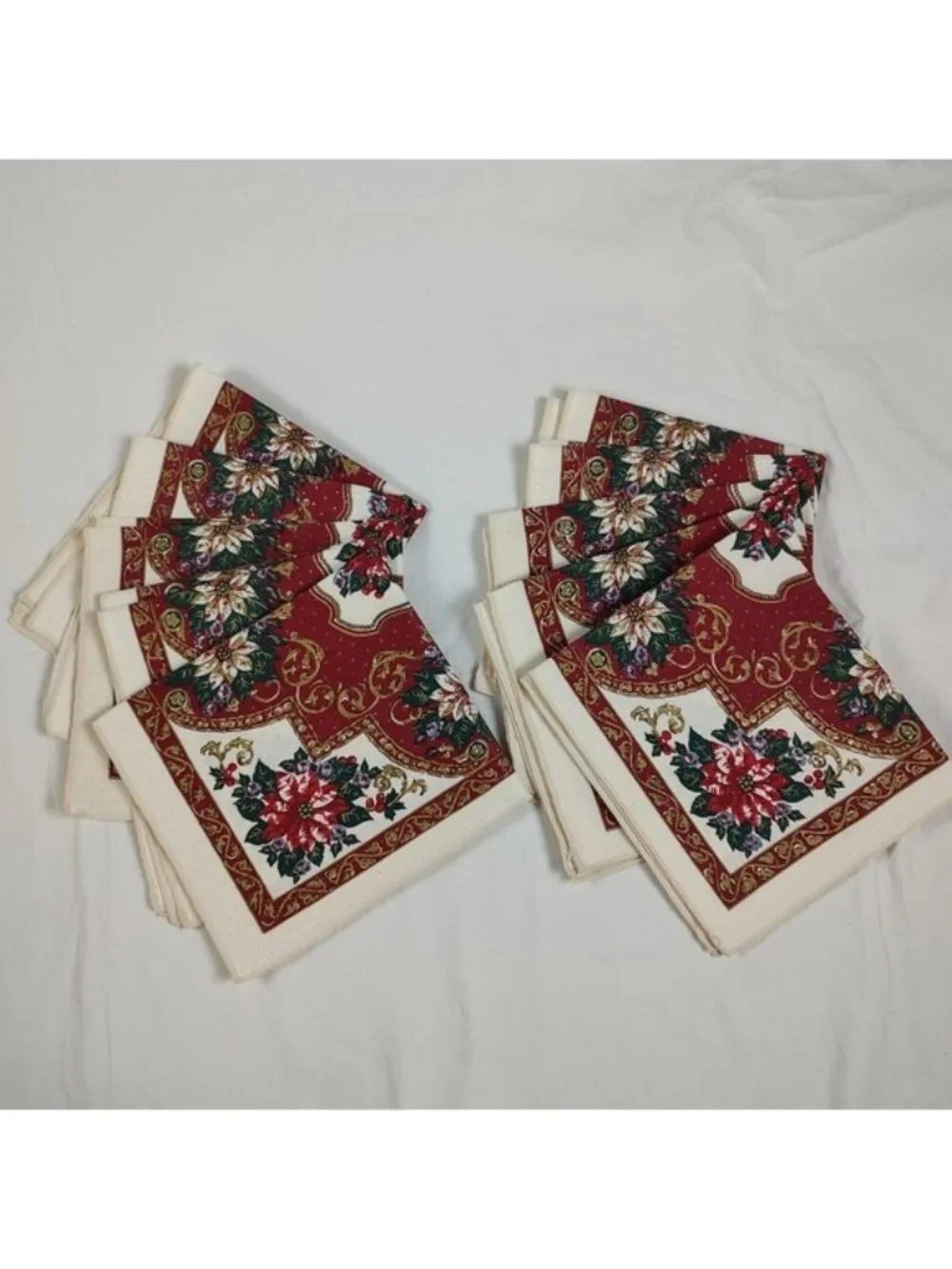 Vintage Sunweave Poinsettia Christmas Cloth Napkins Set of 10